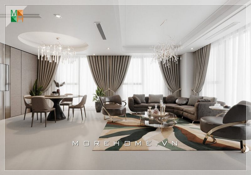 Gợi ý mẫu thiết kế nội thất hiện đại phòng khách liền phòng ăn rất tiện nghi cho nhà phố sang trọng, biệt thự đẳng cấp và chung cư cao cấp sang trọng.